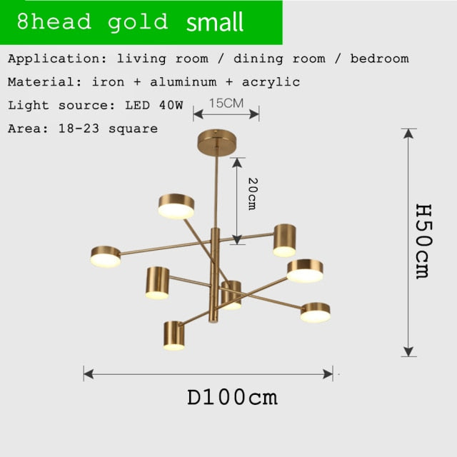 Modern LED Chandelier Long Pole Design Hanging Lamps Living Room Decoration Light Fixtures Interior Lighting Gold Chandelier