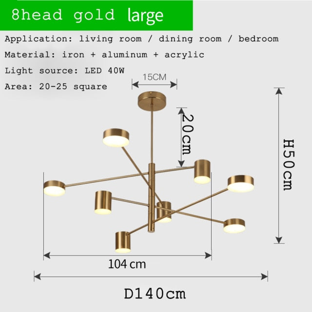 Modern LED Chandelier Long Pole Design Hanging Lamps Living Room Decoration Light Fixtures Interior Lighting Gold Chandelier