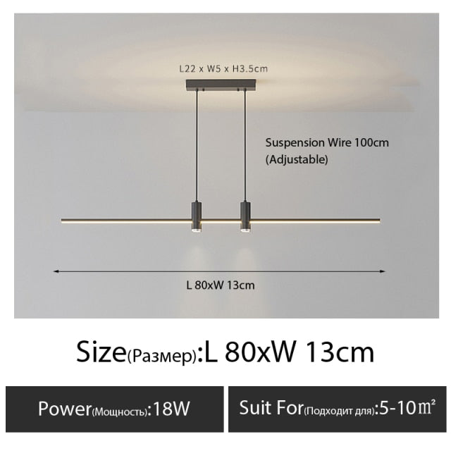 Dining room chandelier simple modern minimalist lines Nordic Dining table light creative bar counter long strip designer lamps