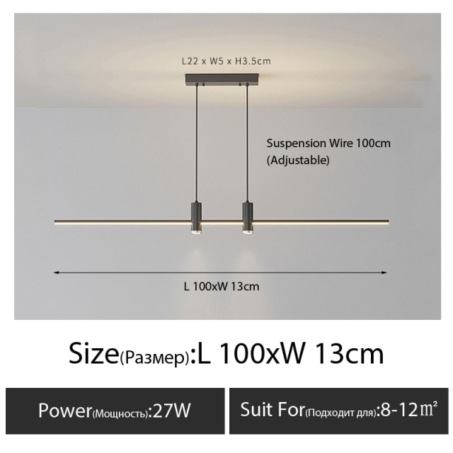 Dining room chandelier simple modern minimalist lines Nordic Dining table light creative bar counter long strip designer lamps