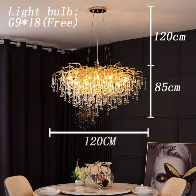 Nordic Luxury Crystal LED Chandelier Lighting Retro LOFT Villa Large Lustre Pendant Lamps for Living Room Hotel Decor Lighting