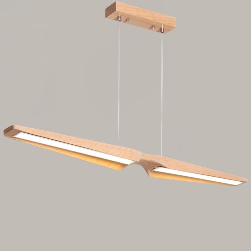 Nordic Beech Wood LED Pendant Light Dining Room Kitchen Island Long Hanging Lamp Modern Wood Lighting Fixture